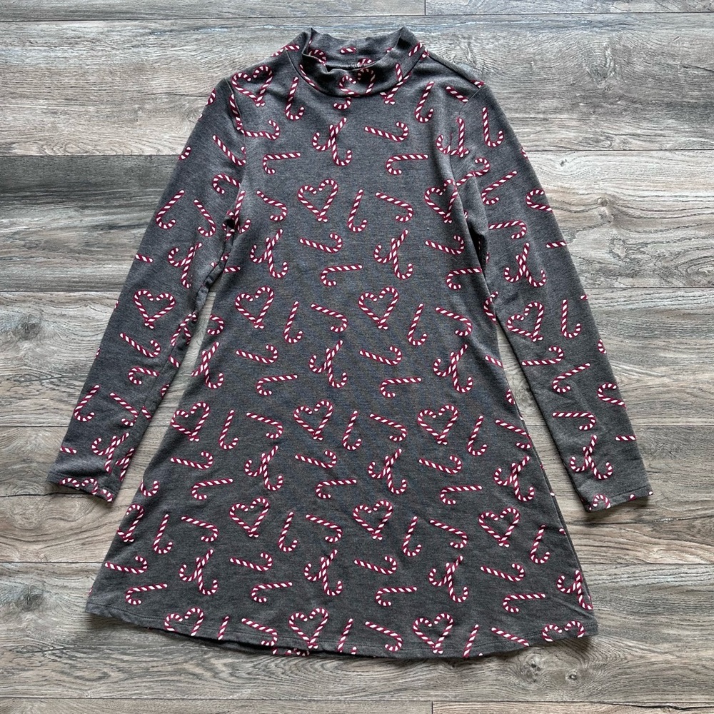Gray Candy Cane Patterned Holiday Dress Rayon and Spandex Size Small Awake